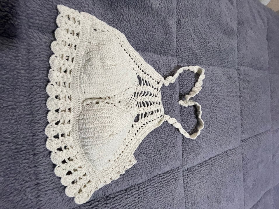 Nakışlı Örgü Beyaz Mini Büstiyer - Görsel 4