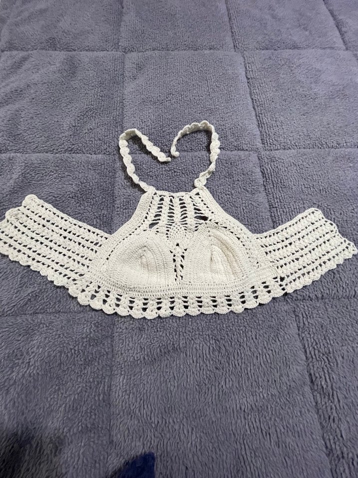 Nakışlı Örgü Beyaz Mini Büstiyer - Görsel 3