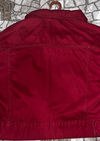xs Beden Bordo Düğmeli Kadın Denim Ceket