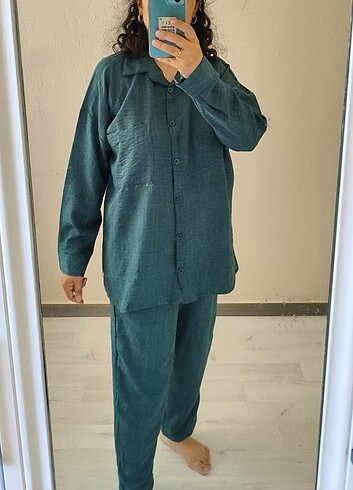 xl Beden mavi Renk İkili keten takım gömlekli