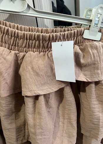 Bej Keten Mini Etek Fırfırlı Bohem - Görsel 3