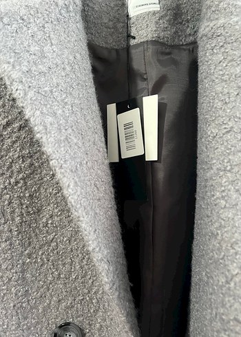 Çift Düğmeli Gri Kabarık Kaban - Görsel 6