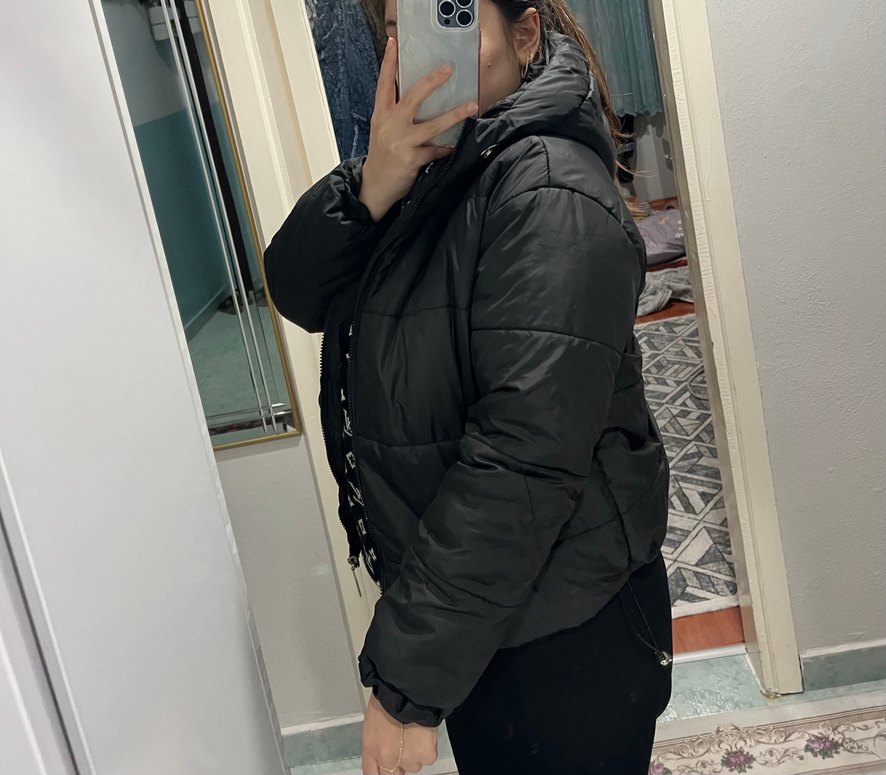 Siyah Fermuarlı Kadın Kışlık Mont - Görsel 4