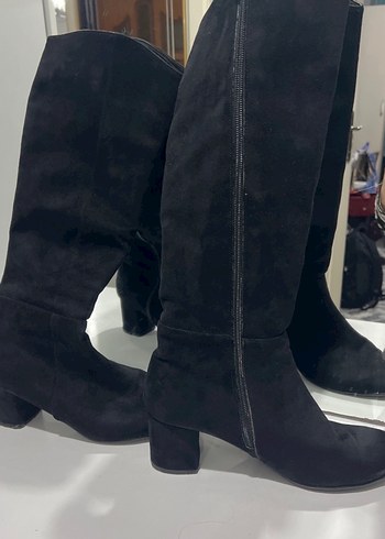 Siyah Süet Diz Üstü Kadın Çizme - Görsel 4