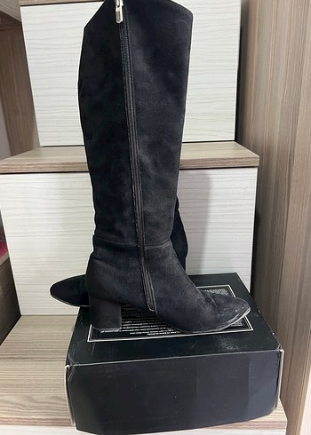 Siyah Süet Diz Üstü Kadın Çizme - Görsel 2