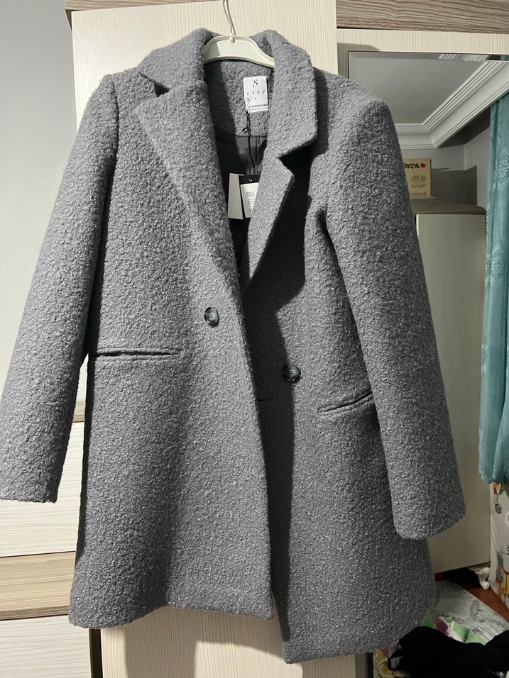 Gri Kısa Tek Düğmeli Kaban - Görsel 3