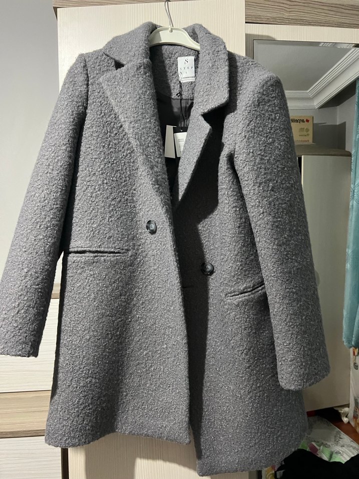 Gri Kısa Tek Düğmeli Kaban - Görsel 4