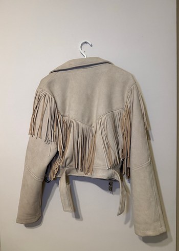 Bershka Bej Süet Püsküllü Kısa Kadın Deri Ceket - Görsel 2
