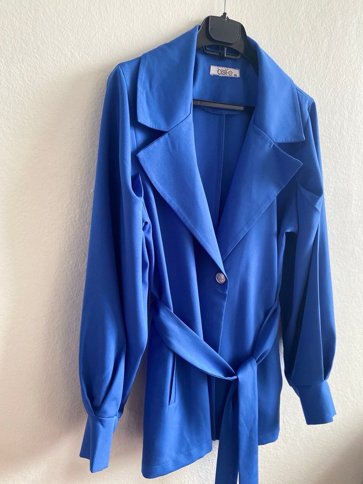 Mavi Kuşaklı Kadın Blazer Ceket - Görsel 3