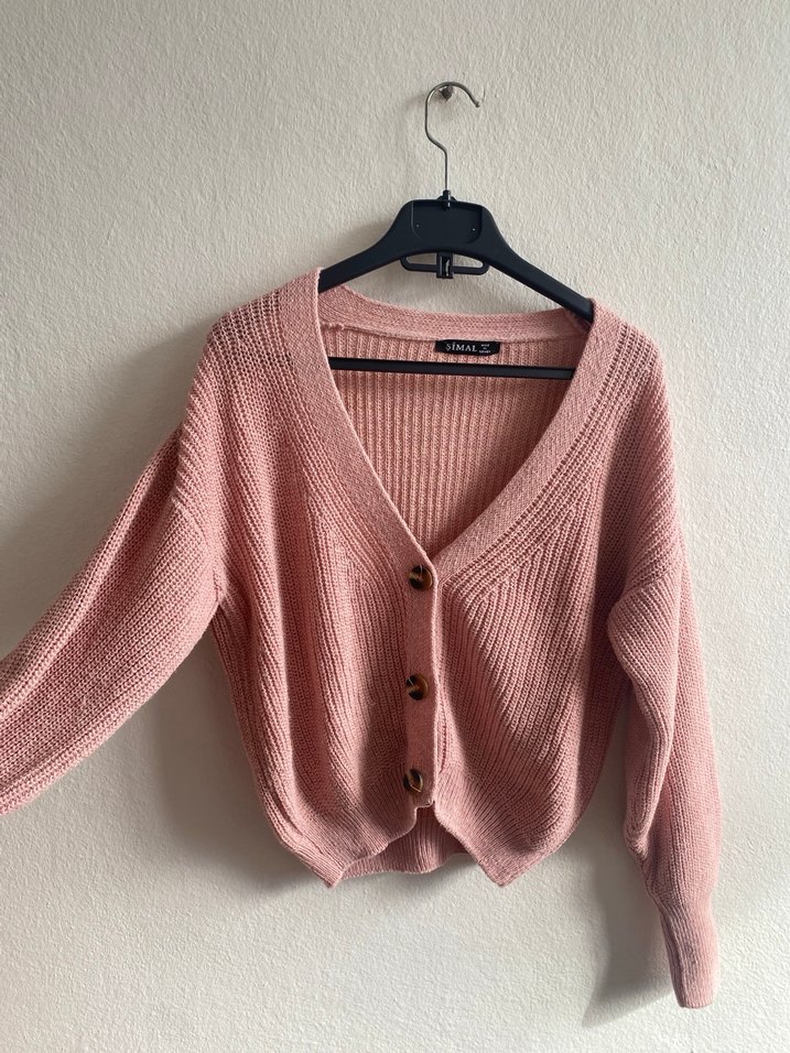 Düğmeli V Yaka Bej Kadın Hırka - Görsel 2