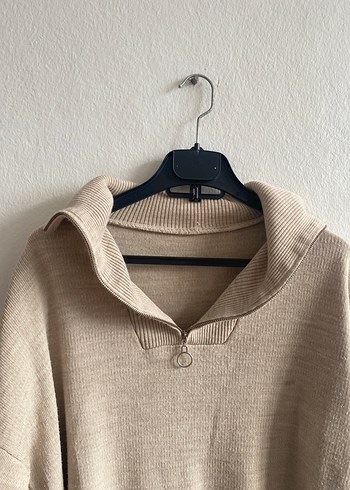Bej Kadın Fermuarlı Salaş Triko - Görsel 2