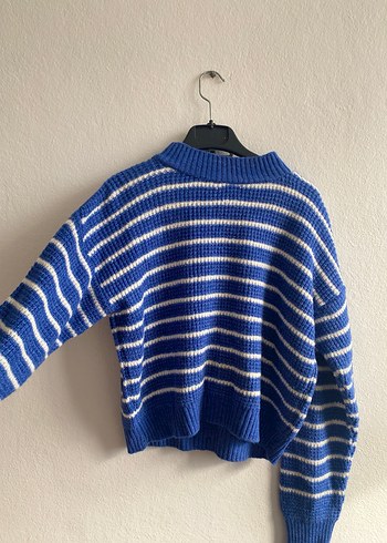 Mavi Çizgili Örgü Kadın Kazak - Görsel 2