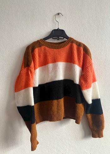 Kadın Renkli Çizgili Triko Kazak - Görsel 3