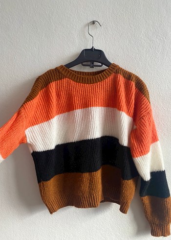 Kadın Renkli Çizgili Triko Kazak - Görsel 2