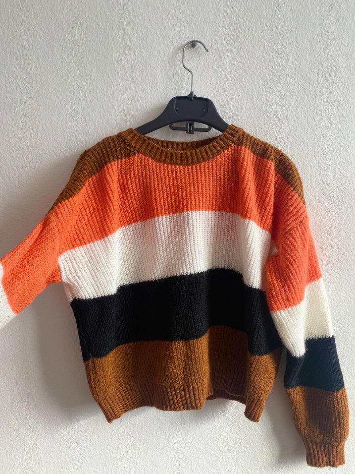 Kadın Renkli Çizgili Triko Kazak - Görsel 2