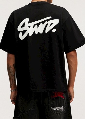 Erkek Siyah Keten Oversize Tişört - Görsel 2