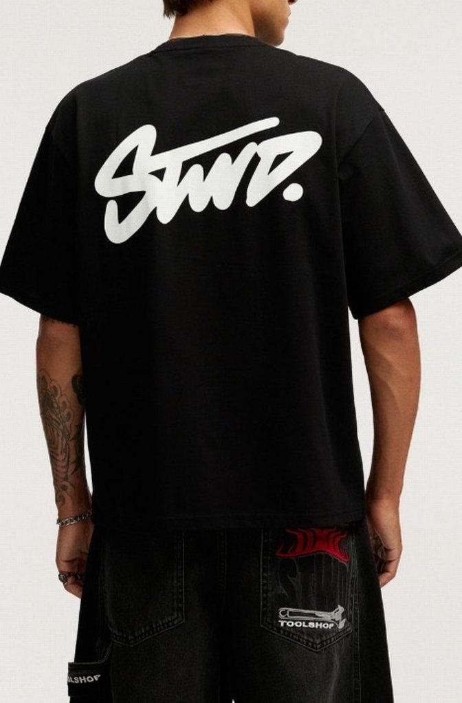 Erkek Siyah Keten Oversize Tişört - Görsel 2