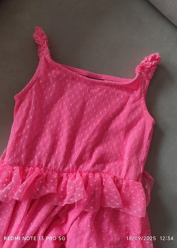 Diğer Pembe Kolsuz Fırfırlı Kız Elbisesi