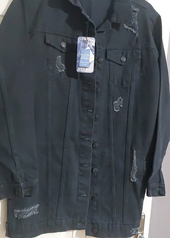 Siyah Düğmeli Rahat Kesim Kadın Kot Ceket - Görsel 4