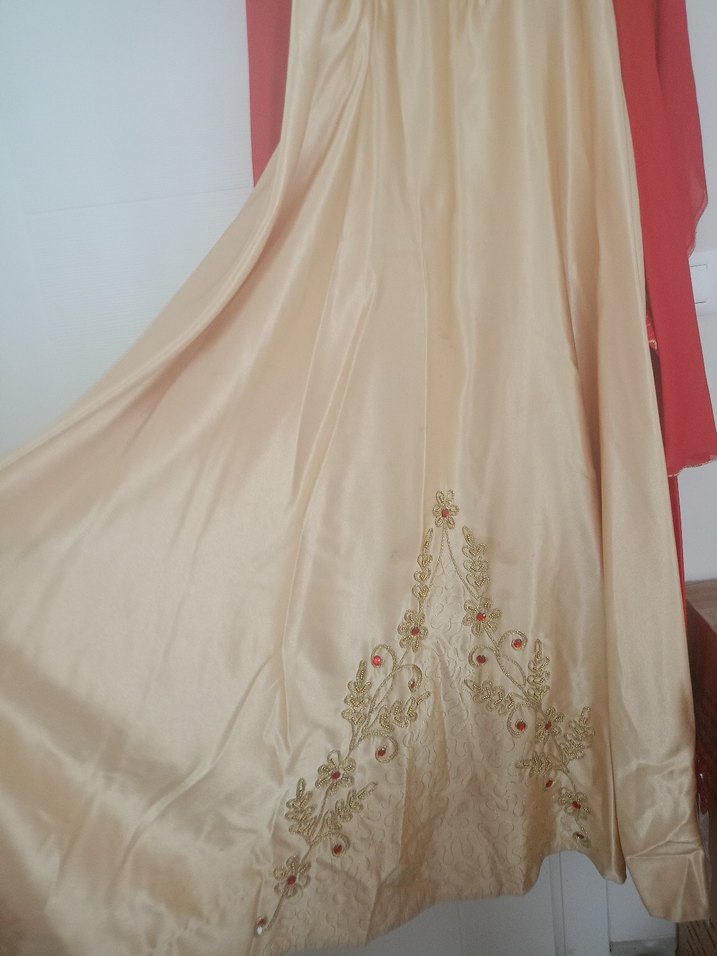 Drapeli Nakışlı Kırmızı Uzun Kadın Kına Elbisesi Bindallı - Görsel 4