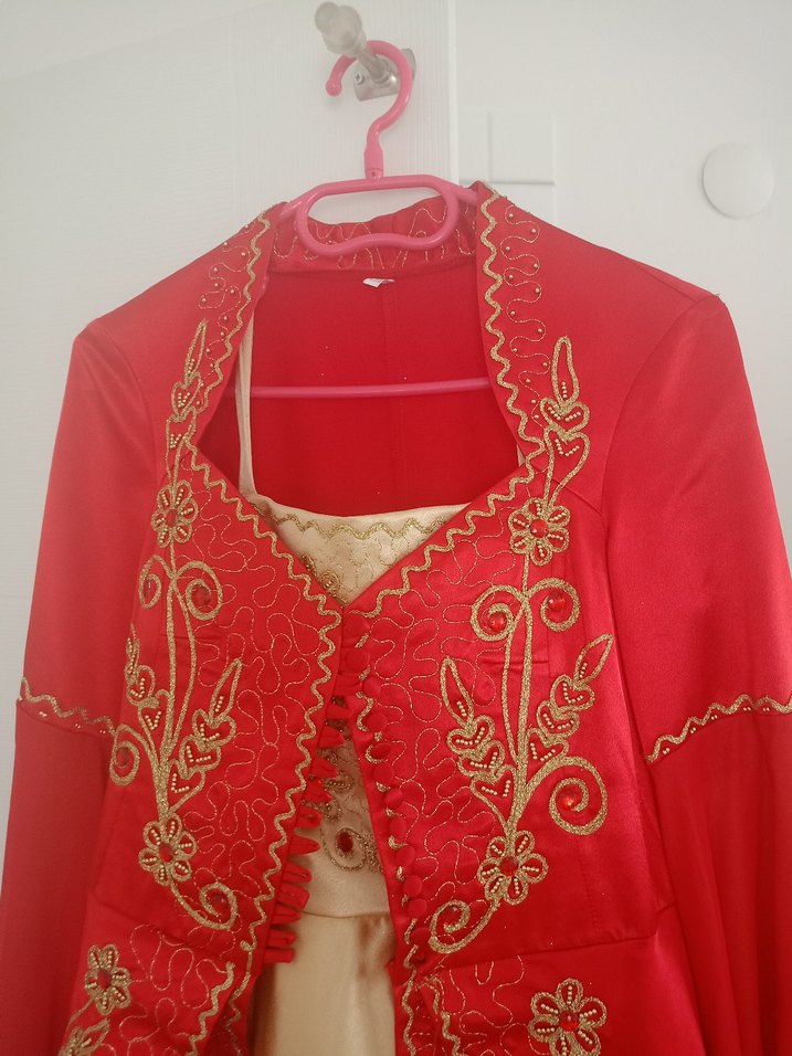 Drapeli Nakışlı Kırmızı Uzun Kadın Kına Elbisesi Bindallı - Görsel 2