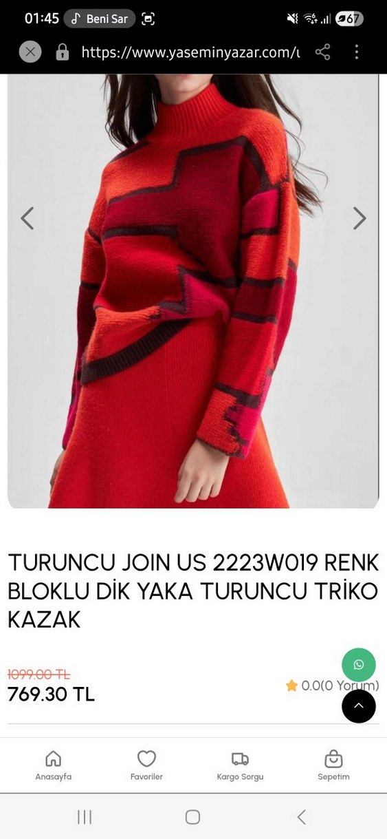 Renkli Desenli Yüksek Yaka Örgü Kadın Kazak - Görsel 2