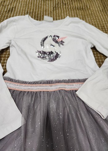 Kız Çocuk Uzun Kollu Gri Pilili Elbise - Görsel 2