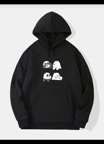 PANDA BASKILI KAPŞONLU SWEATSHİRT 