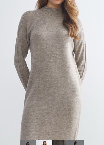 Bej Yün Kadın Triko Elbise - Görsel 2