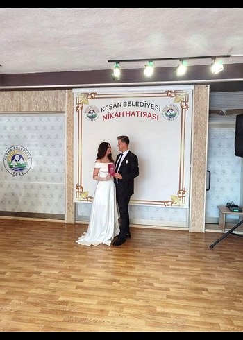 Modern Klasik Beyaz A Kesim mikah elbisesi - Görsel 4