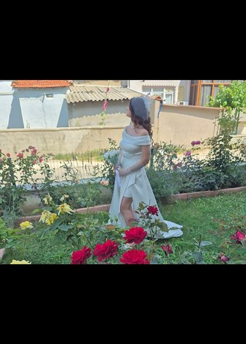 Modern Klasik Beyaz A Kesim mikah elbisesi - Görsel 2