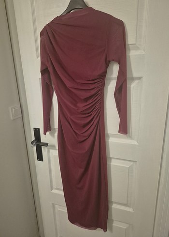 Kadın Bordo Uzun Drapeli Elbise - Görsel 4