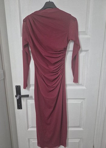 Kadın Bordo Uzun Drapeli Elbise - Görsel 7