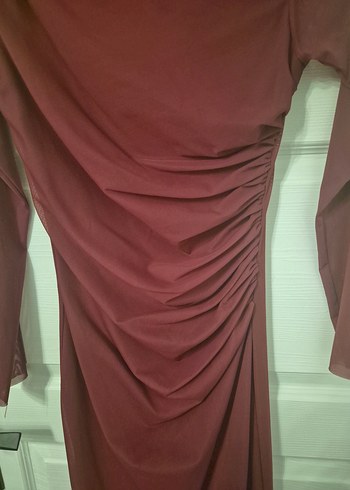 Kadın Bordo Uzun Drapeli Elbise - Görsel 5