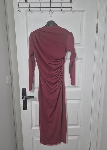Kadın Bordo Uzun Drapeli Elbise - Görsel 6