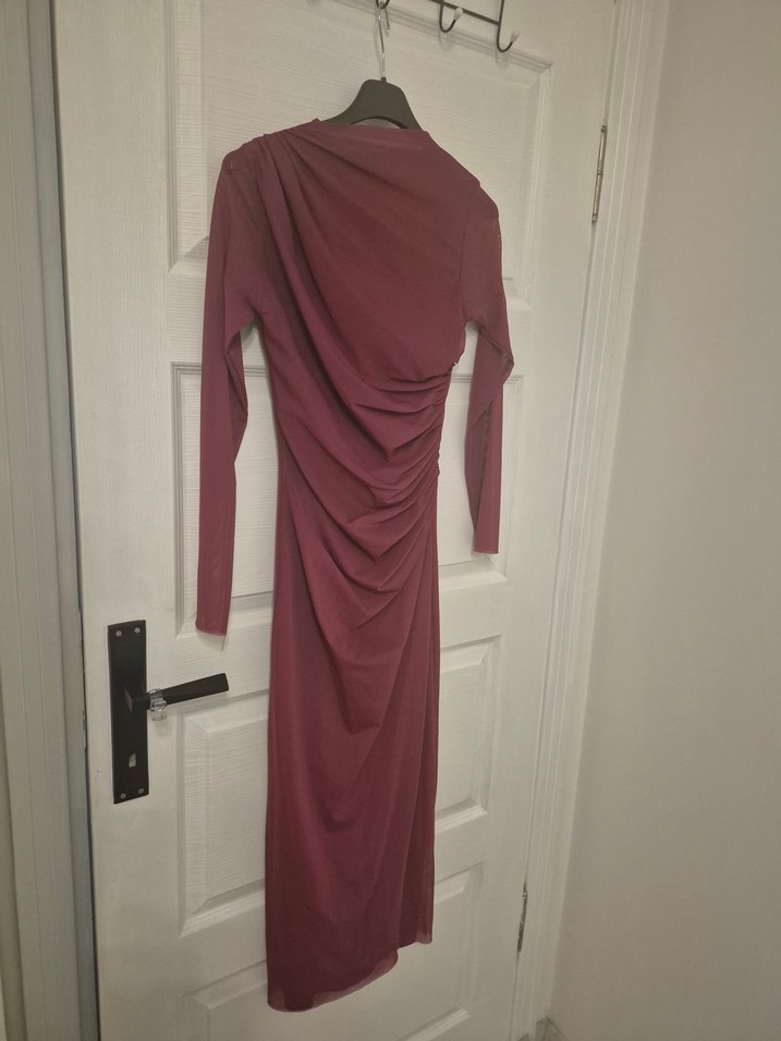 Kadın Bordo Uzun Drapeli Elbise - Görsel 3
