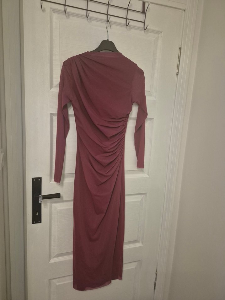 Kadın Bordo Uzun Drapeli Elbise - Görsel 2