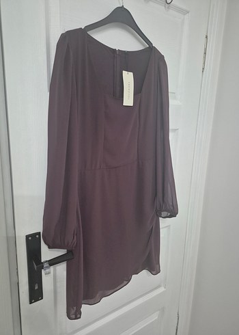 mor kare yaka elbise - Görsel 3