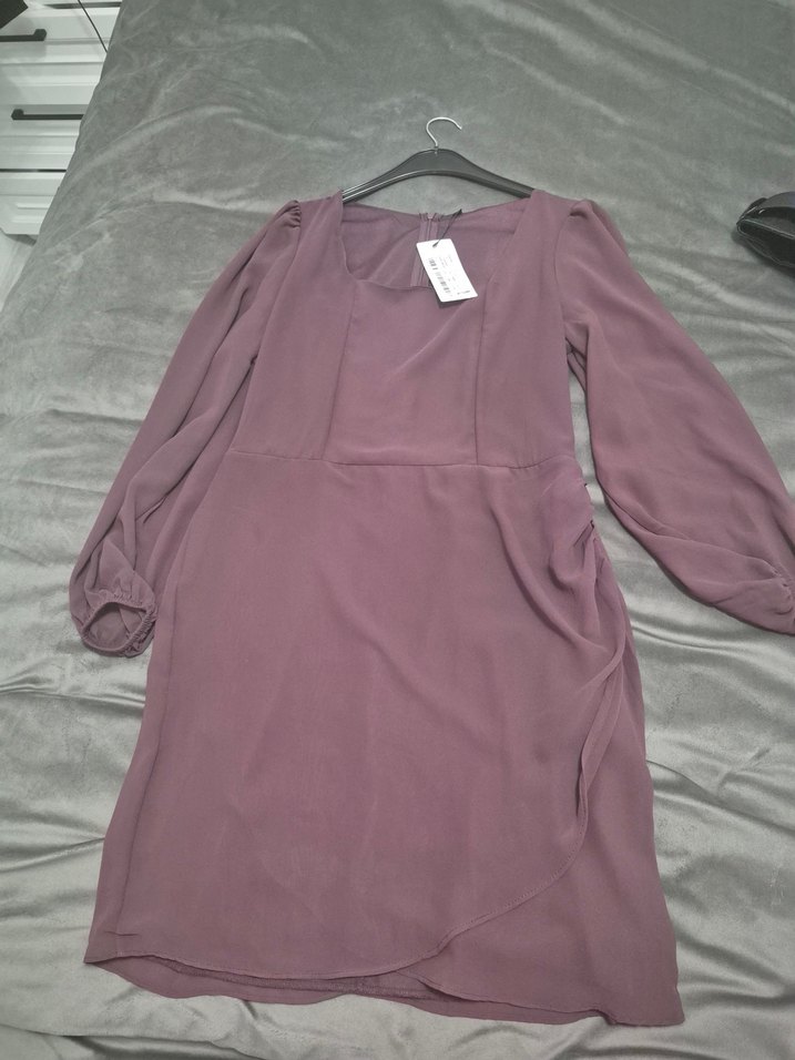 mor kare yaka elbise - Görsel 4