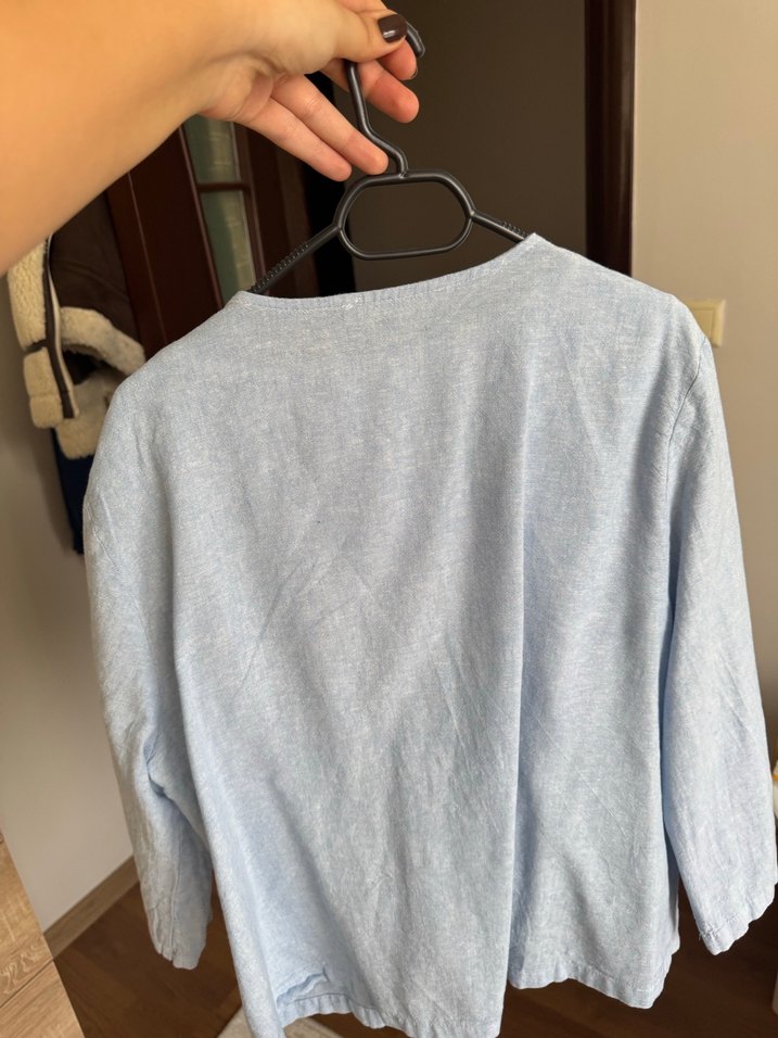 Koton Mavi Keten Uzun Kollu Düğmeli Gömlek - Görsel 2