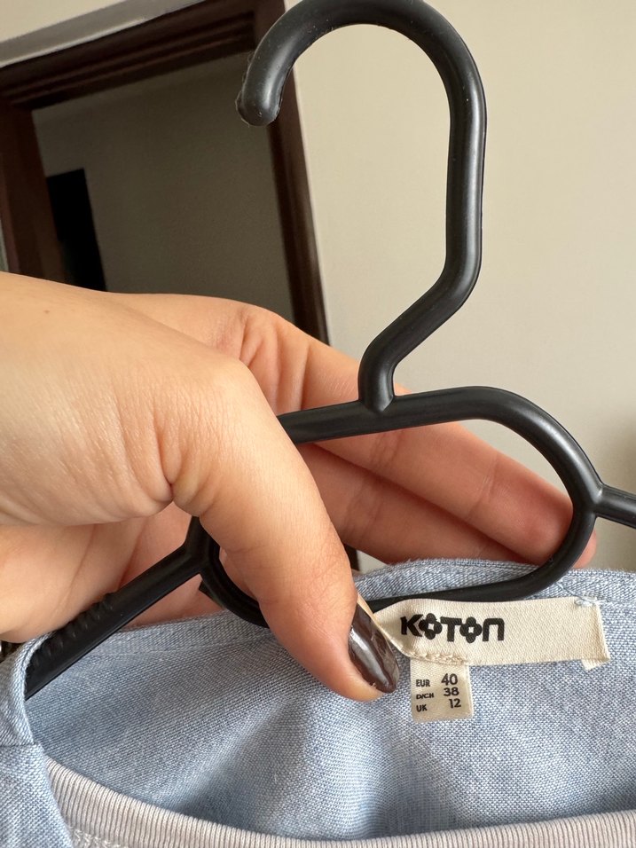 Koton Mavi Keten Uzun Kollu Düğmeli Gömlek - Görsel 3