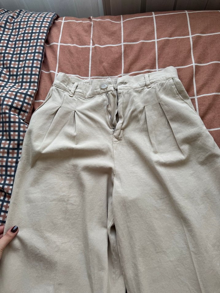 Bej Bol Kesim Kadın Keten Pantolon - Görsel 3