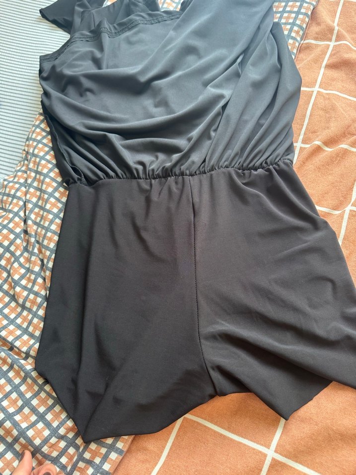 Siyah V Yaka Midi Drapeli Elbise - Görsel 3