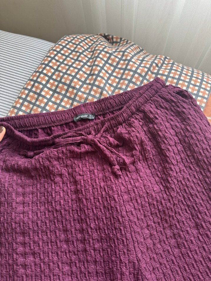 Bordo Örgü Kadın Rahat Kesim Pantolon - Görsel 2