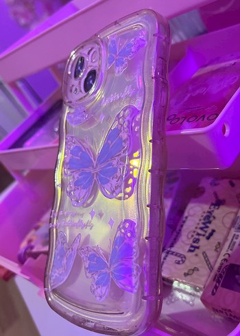 Şeffaf Mor Kelebekli Telefon Kılıfı - Görsel 4