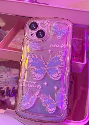 Şeffaf Mor Kelebekli Telefon Kılıfı - Görsel 3