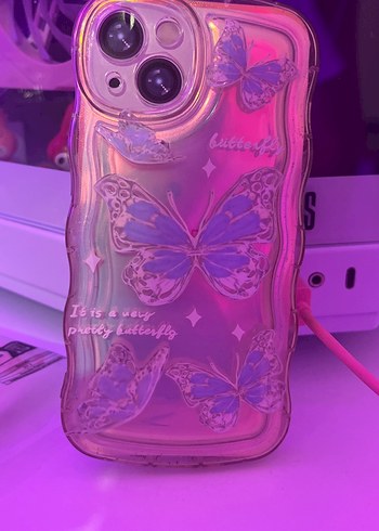 Şeffaf Mor Kelebekli Telefon Kılıfı - Görsel 2