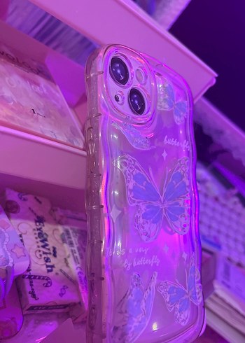 Şeffaf Mor Kelebekli Telefon Kılıfı - Görsel 5