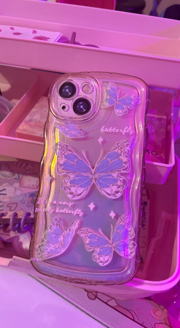 Şeffaf Mor Kelebekli Telefon Kılıfı - Görsel 3