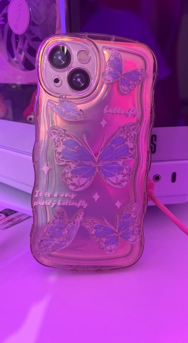 Şeffaf Mor Kelebekli Telefon Kılıfı - Görsel 2